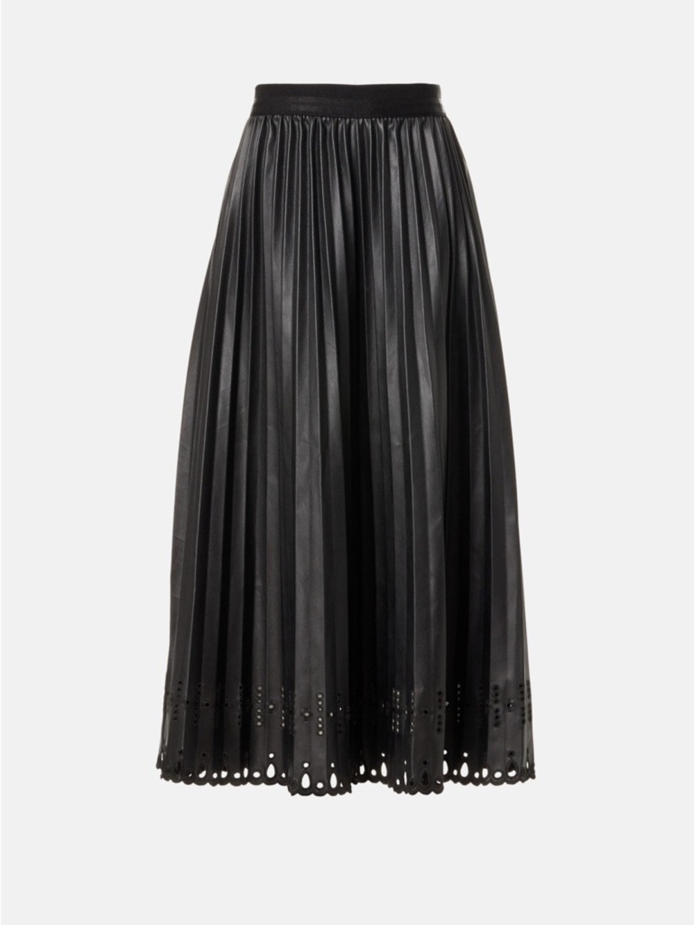 Black Pleated Maxi Skirt with Scalloped Hem